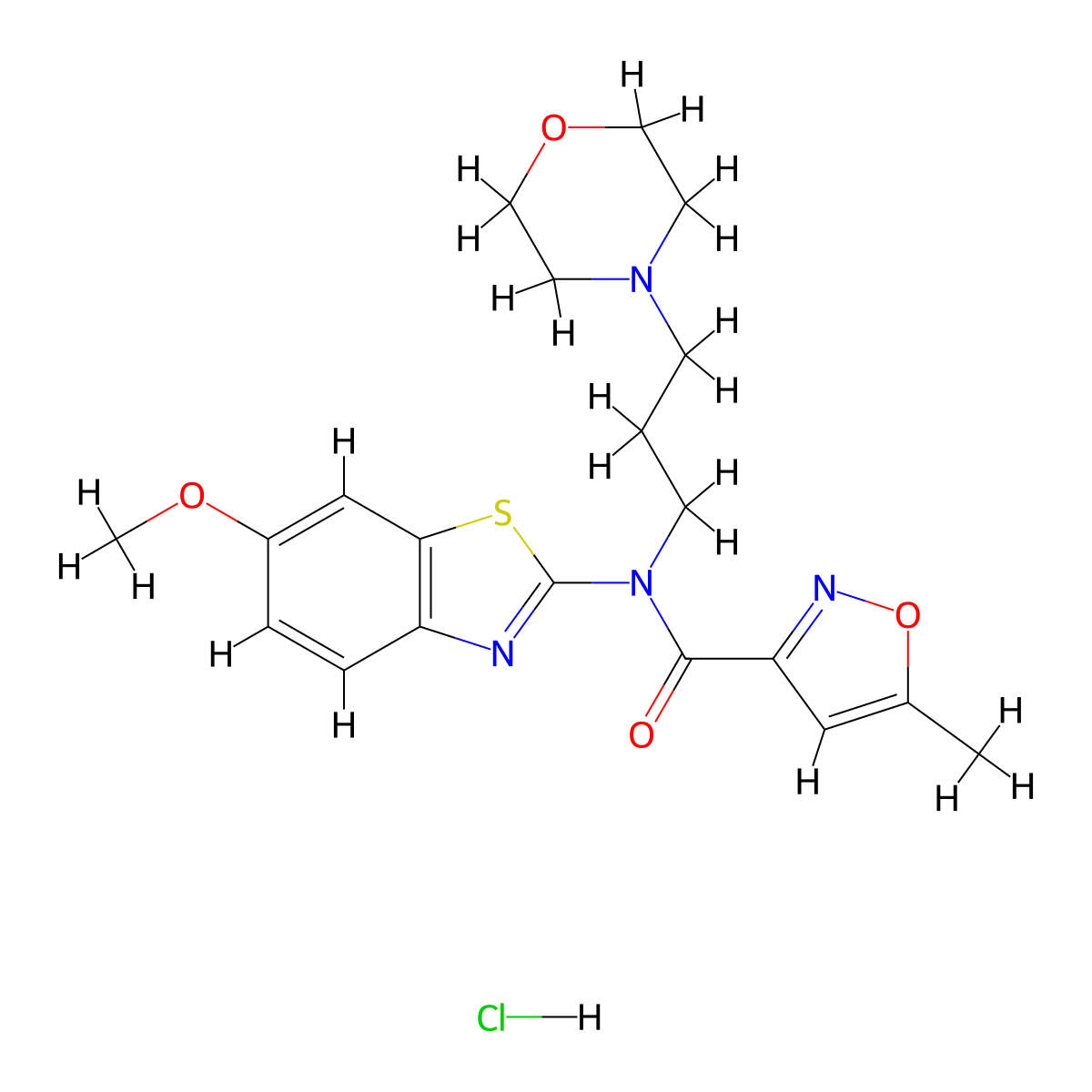 N-(6-methoxybenzo[d]thiazol-2-yl)-5-methyl-N-(3-morpholinopropyl)isoxazole-3-carboxamide hydrochloride molecular structure, CAS 1329638-14-3