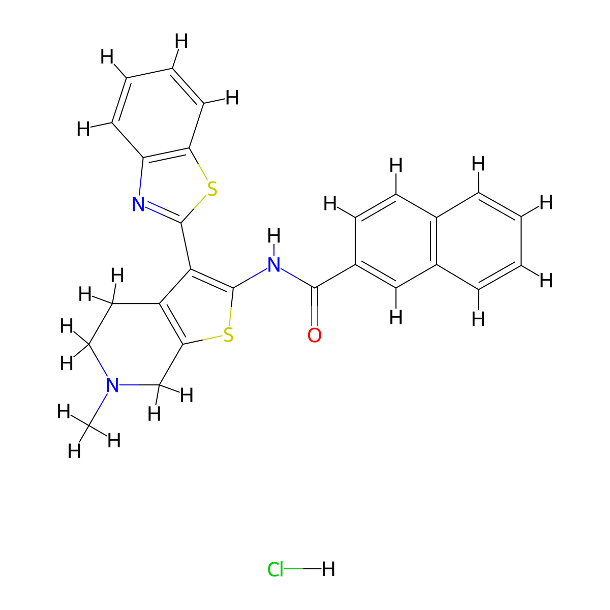 N-(3-(benzo[d]thiazol-2-yl)-6-methyl-4,5,6,7-tetrahydrothieno[2,3-c]pyridin-2-yl)-2-naphthamide hydrochloride molecular structure, CAS 1329639-22-6