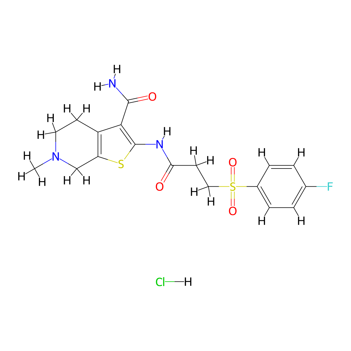 2-(3-((4-Fluorophenyl)sulfonyl)propanamido)-6-methyl-4,5,6,7-tetrahydrothieno[2,3-c]pyridine-3-carboxamide hydrochloride molecular structure, CAS 1329640-94-9