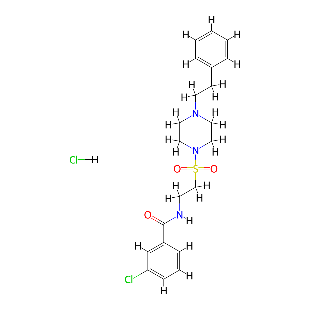 3-chloro-N-(2-((4-phenethylpiperazin-1-yl)sulfonyl)ethyl)benzamide hydrochloride molecular structure, CAS 1329641-37-3
