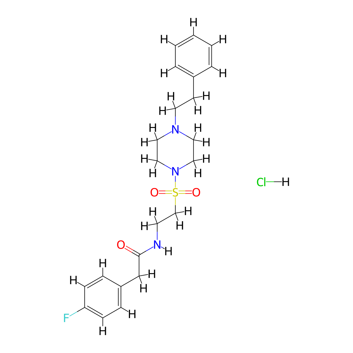 2-(4-fluorophenyl)-N-(2-((4-phenethylpiperazin-1-yl)sulfonyl)ethyl)acetamide hydrochloride molecular structure, CAS 1329641-44-2