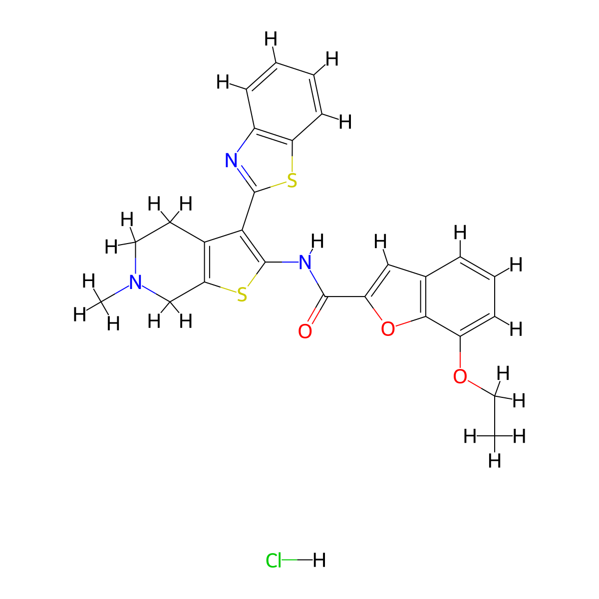 N-(3-(benzo[d]thiazol-2-yl)-6-methyl-4,5,6,7-tetrahydrothieno[2,3-c]pyridin-2-yl)-7-ethoxybenzofuran-2-carboxamide hydrochloride molecular structure, CAS 1329644-60-1