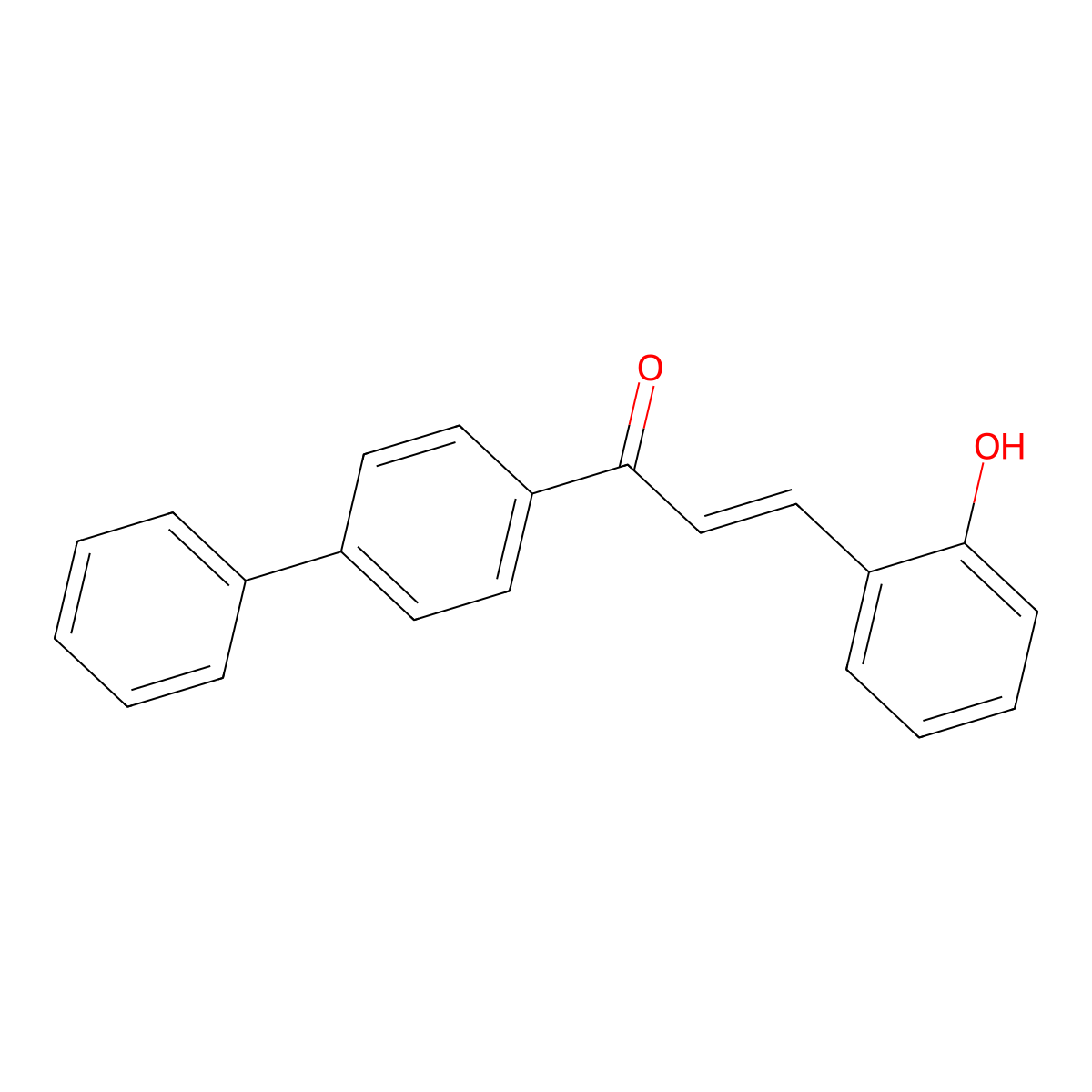 (2E)-1-(biphenyl-4-yl)-3-(2-hydroxyphenyl)prop-2-en-1-one molecular structure, CAS 132971-90-5