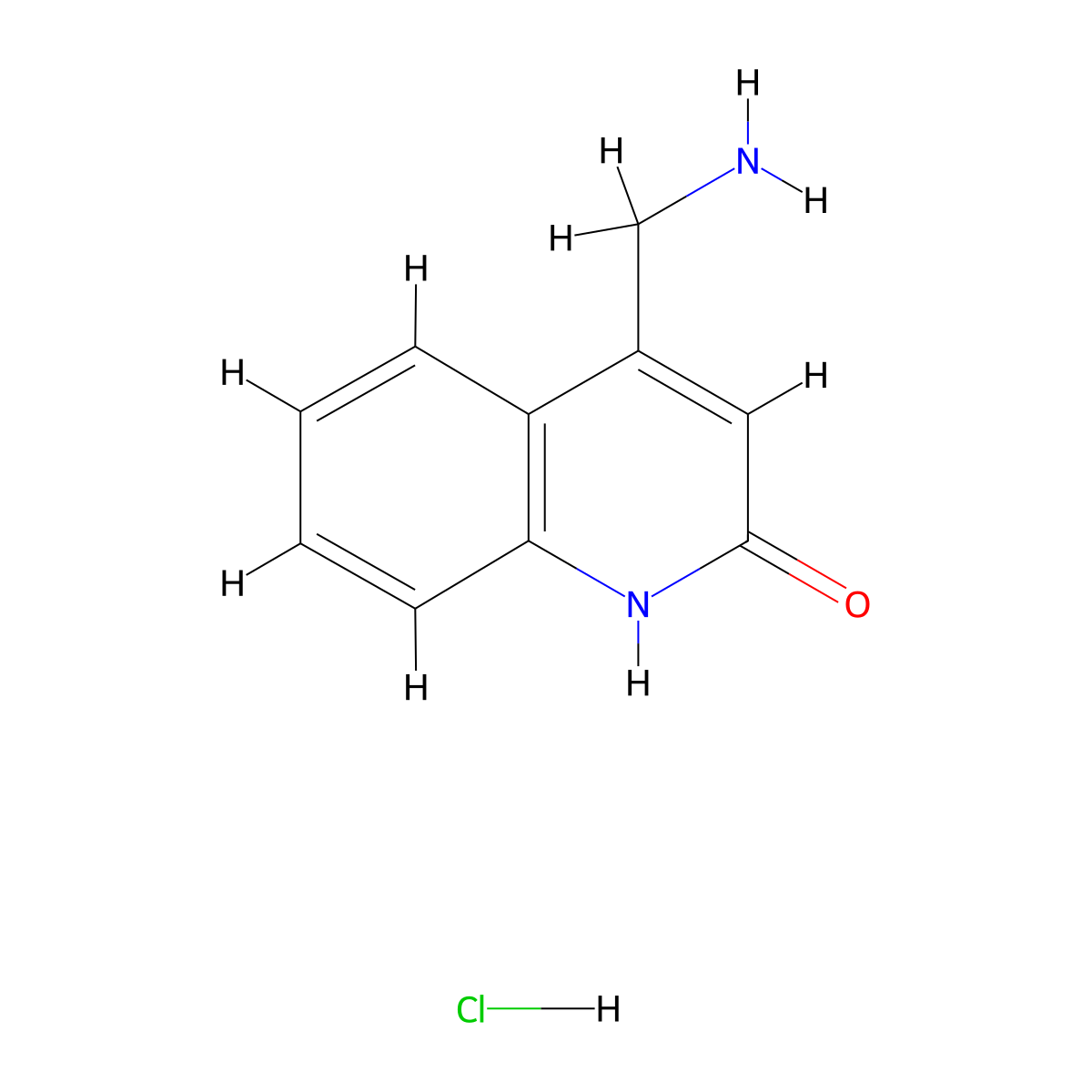 4-(Aminomethyl)-1,2-dihydroquinolin-2-one hydrochloride molecular structure, CAS 132973-42-3