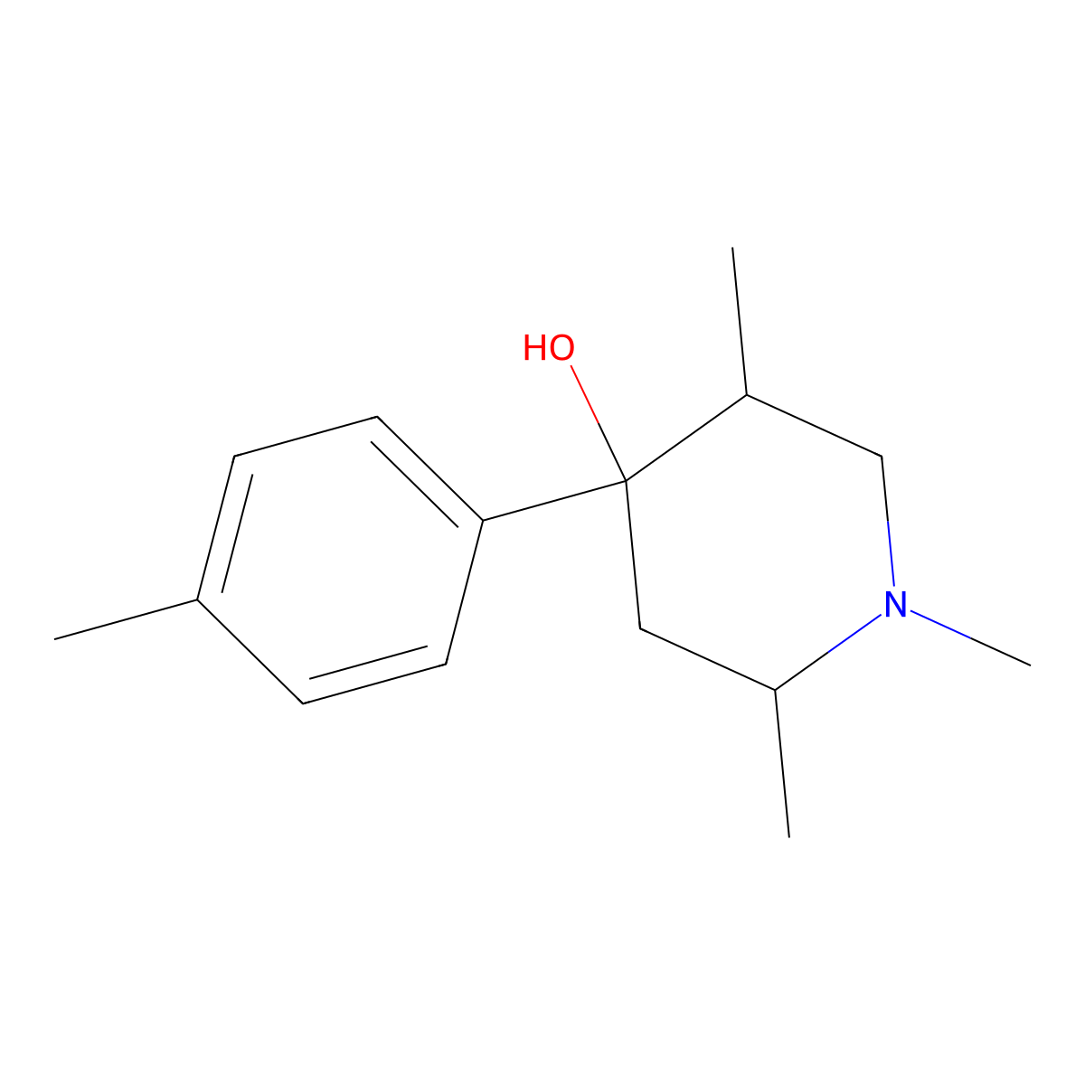 1,2,5-Trimethyl-4-(4-methylphenyl)piperidin-4-ol molecular structure, CAS 132983-01-8