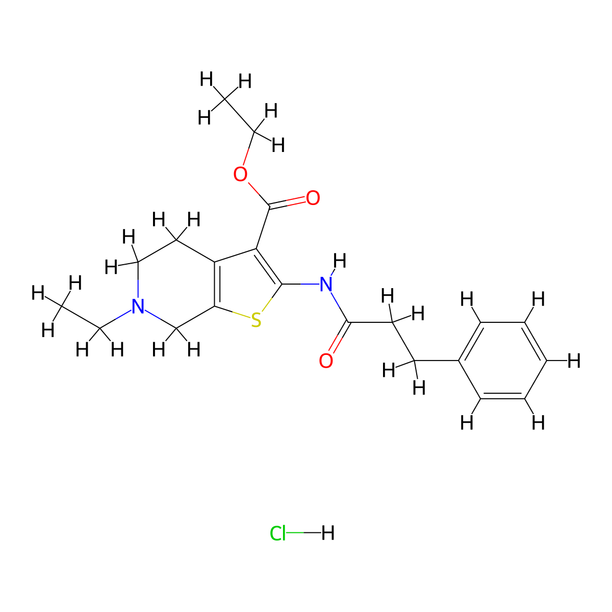 Ethyl 6-ethyl-2-(3-phenylpropanamido)-4,5,6,7-tetrahydrothieno[2,3-c]pyridine-3-carboxylate hydrochloride molecular structure, CAS 1329840-42-7