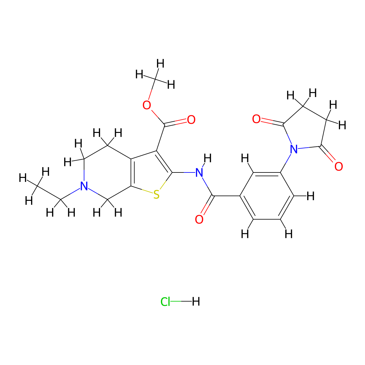 Methyl 2-(3-(2,5-dioxopyrrolidin-1-yl)benzamido)-6-ethyl-4,5,6,7-tetrahydrothieno[2,3-c]pyridine-3-carboxylate hydrochloride molecular structure, CAS 1329840-45-0