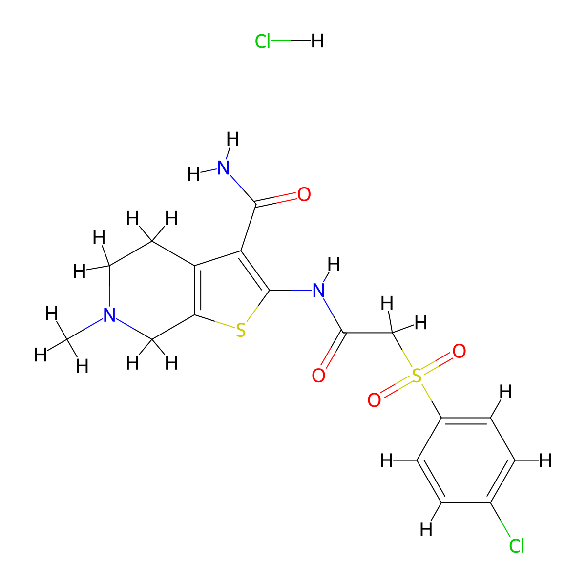 2-(2-((4-Chlorophenyl)sulfonyl)acetamido)-6-methyl-4,5,6,7-tetrahydrothieno[2,3-c]pyridine-3-carboxamide hydrochloride molecular structure, CAS 1329843-78-8