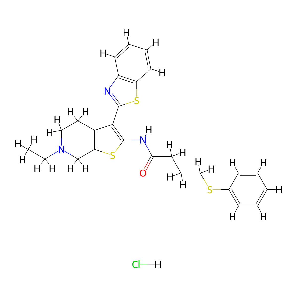N-(3-(benzo[d]thiazol-2-yl)-6-ethyl-4,5,6,7-tetrahydrothieno[2,3-c]pyridin-2-yl)-4-(phenylthio)butanamide hydrochloride molecular structure, CAS 1329847-98-4
