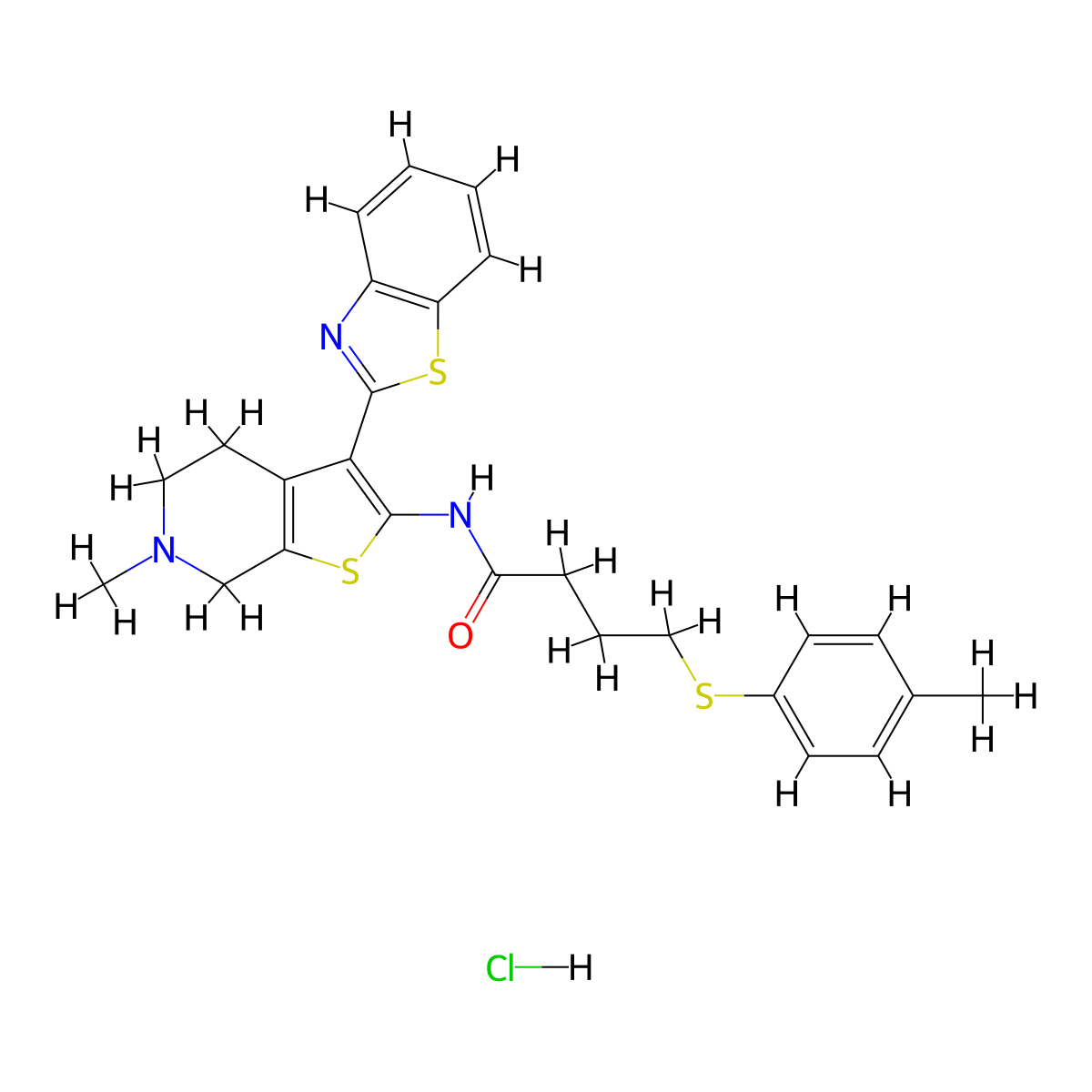 N-(3-(benzo[d]thiazol-2-yl)-6-methyl-4,5,6,7-tetrahydrothieno[2,3-c]pyridin-2-yl)-4-(p-tolylthio)butanamide hydrochloride molecular structure, CAS 1329848-12-5