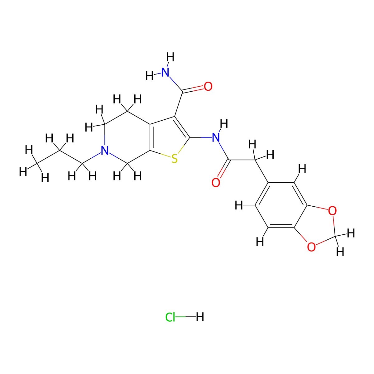 2-(2-(Benzo[d][1,3]dioxol-5-yl)acetamido)-6-propyl-4,5,6,7-tetrahydrothieno[2,3-c]pyridine-3-carboxamide hydrochloride molecular structure, CAS 1329858-04-9