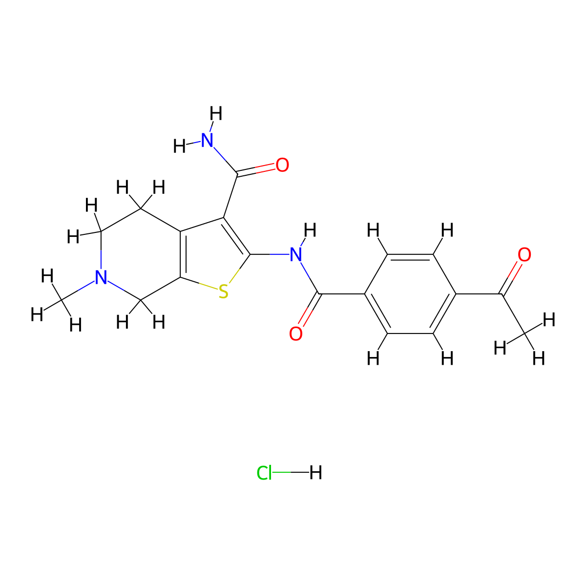 2-(4-Acetylbenzamido)-6-methyl-4,5,6,7-tetrahydrothieno[2,3-c]pyridine-3-carboxamide hydrochloride molecular structure, CAS 1329859-73-5