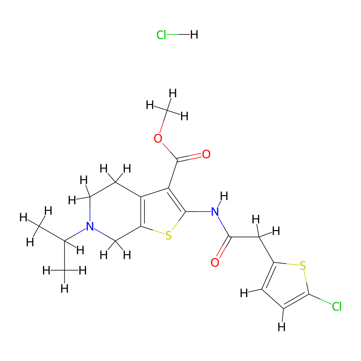 Methyl 2-(2-(5-chlorothiophen-2-yl)acetamido)-6-isopropyl-4,5,6,7-tetrahydrothieno[2,3-c]pyridine-3-carboxylate hydrochloride molecular structure, CAS 1329860-53-8