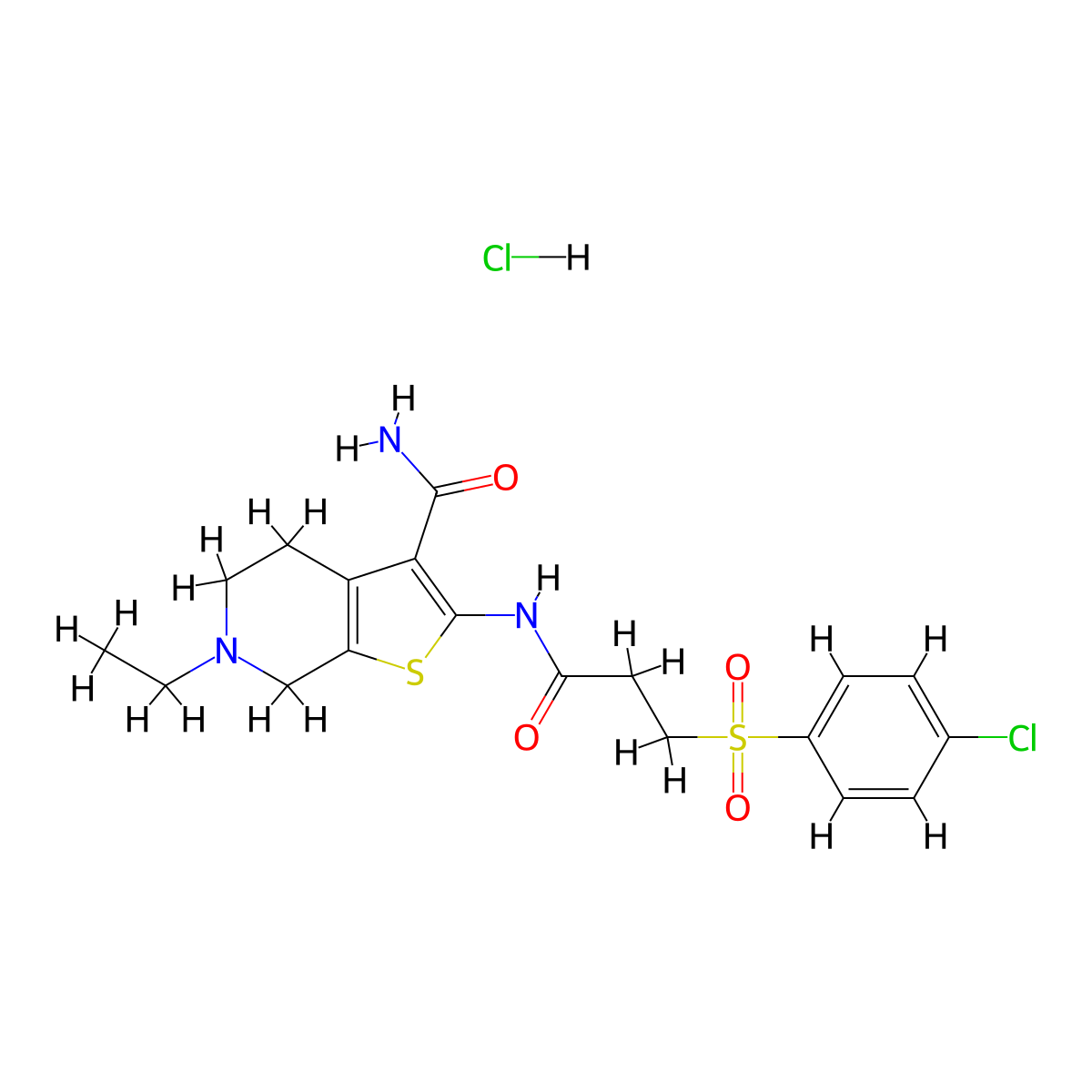 2-(3-((4-Chlorophenyl)sulfonyl)propanamido)-6-ethyl-4,5,6,7-tetrahydrothieno[2,3-c]pyridine-3-carboxamide hydrochloride molecular structure, CAS 1329860-76-5
