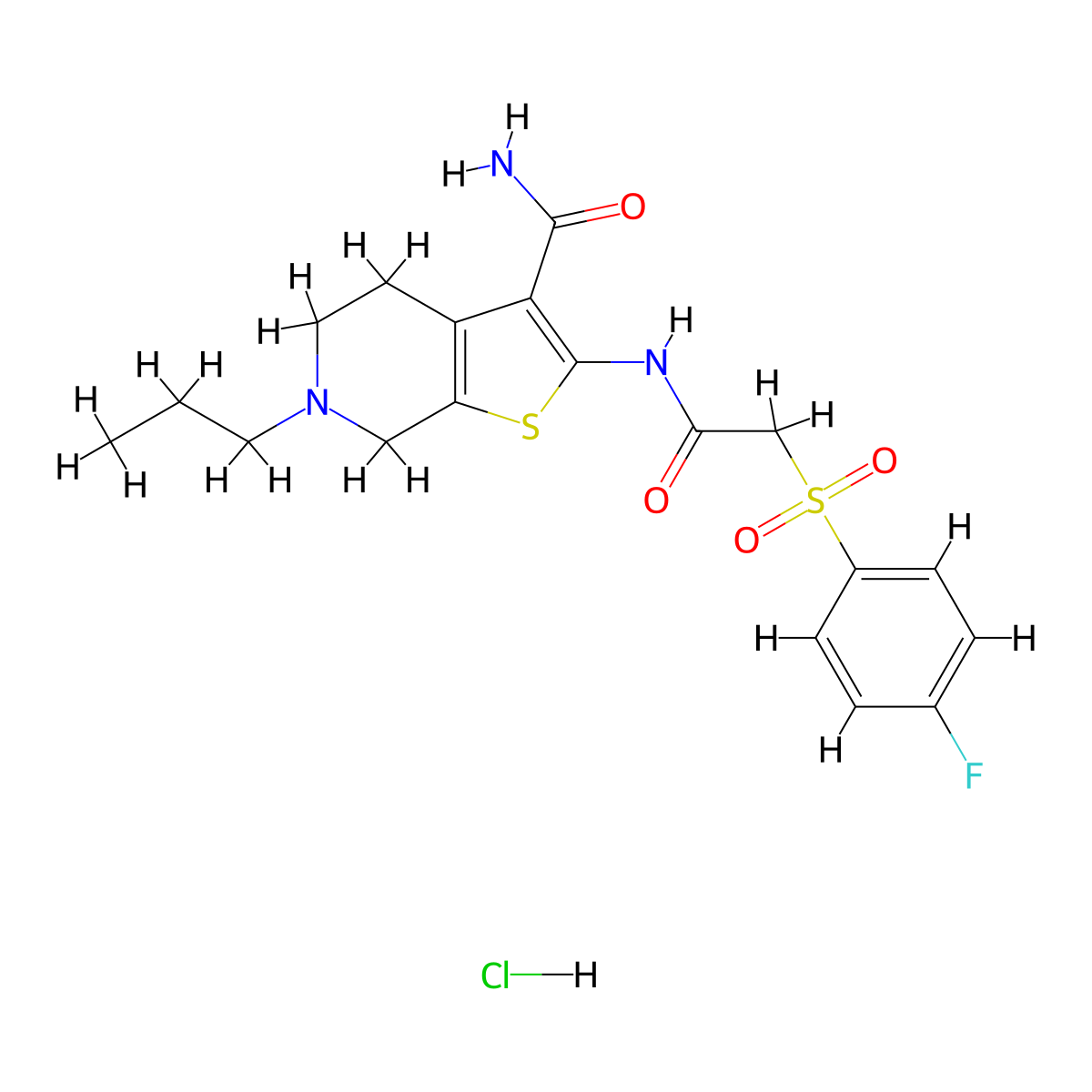 2-(2-((4-Fluorophenyl)sulfonyl)acetamido)-6-propyl-4,5,6,7-tetrahydrothieno[2,3-c]pyridine-3-carboxamide hydrochloride molecular structure, CAS 1329860-81-2