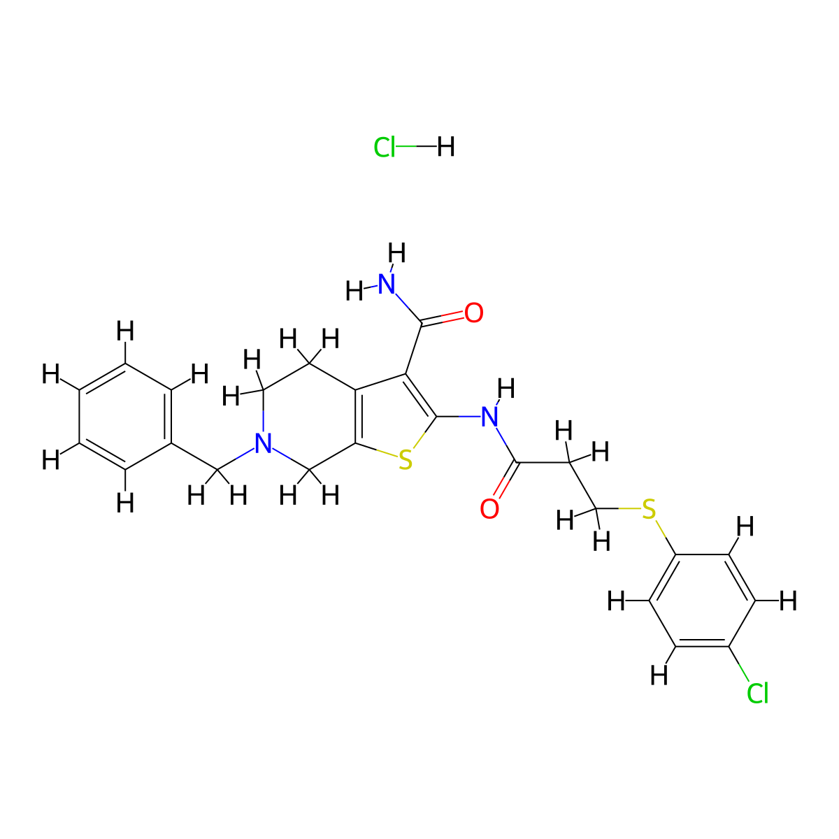6-Benzyl-2-(3-((4-chlorophenyl)thio)propanamido)-4,5,6,7-tetrahydrothieno[2,3-c]pyridine-3-carboxamide hydrochloride molecular structure, CAS 1329860-86-7