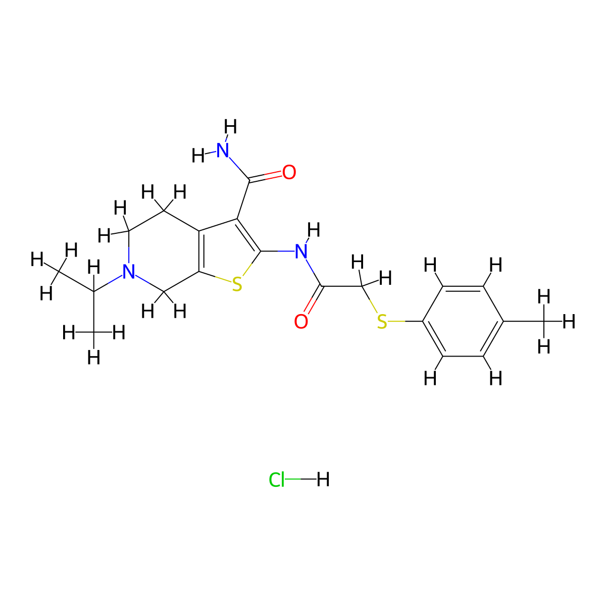 6-Isopropyl-2-(2-(p-tolylthio)acetamido)-4,5,6,7-tetrahydrothieno[2,3-c]pyridine-3-carboxamide hydrochloride molecular structure, CAS 1329861-89-3