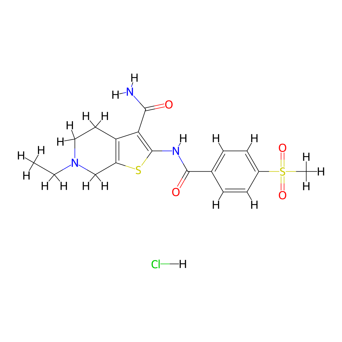 6-Ethyl-2-(4-(methylsulfonyl)benzamido)-4,5,6,7-tetrahydrothieno[2,3-c]pyridine-3-carboxamide hydrochloride molecular structure, CAS 1329862-18-1