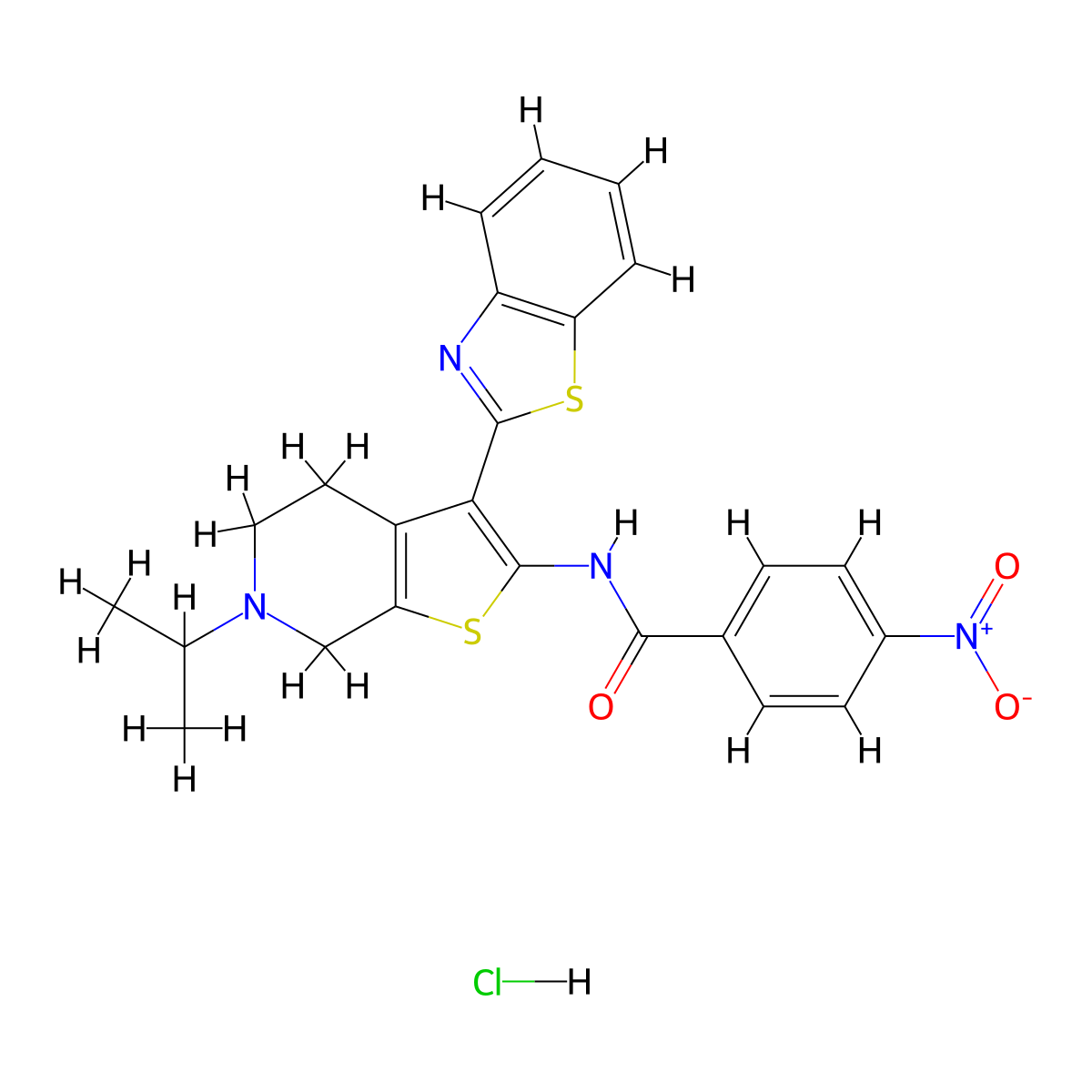 N-(3-(benzo[d]thiazol-2-yl)-6-isopropyl-4,5,6,7-tetrahydrothieno[2,3-c]pyridin-2-yl)-4-nitrobenzamide hydrochloride molecular structure, CAS 1329862-25-0