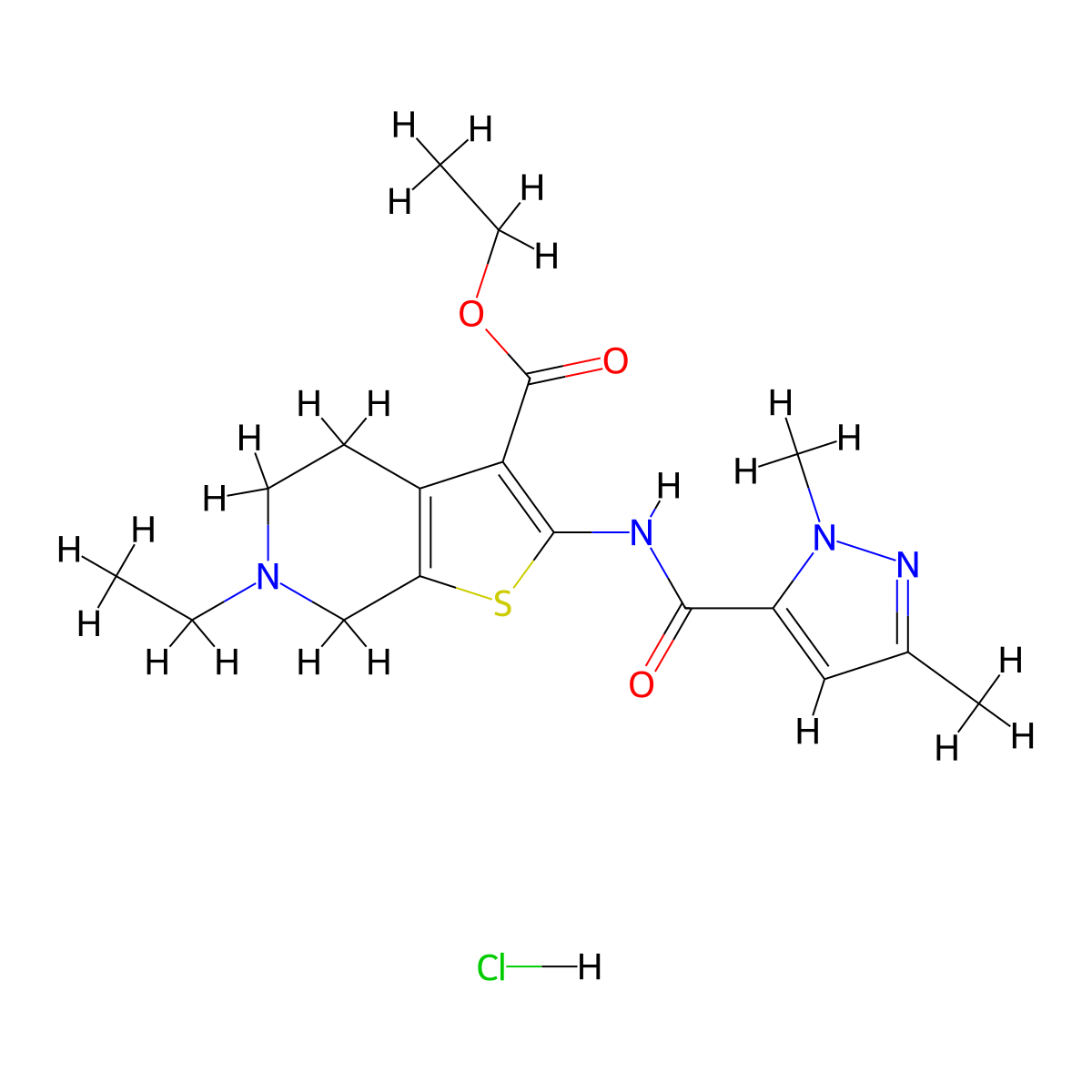 ethyl 2-(1,3-dimethyl-1H-pyrazole-5-carboxamido)-6-ethyl-4,5,6,7-tetrahydrothieno[2,3-c]pyridine-3-carboxylate hydrochloride molecular structure, CAS 1329870-07-6