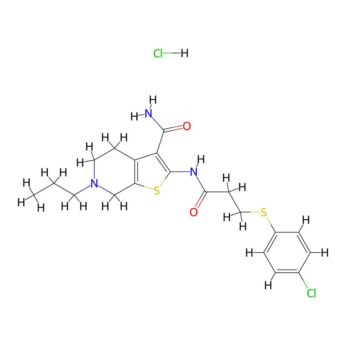 2-(3-((4-Chlorophenyl)thio)propanamido)-6-propyl-4,5,6,7-tetrahydrothieno[2,3-c]pyridine-3-carboxamide hydrochloride molecular structure, CAS 1329870-16-7