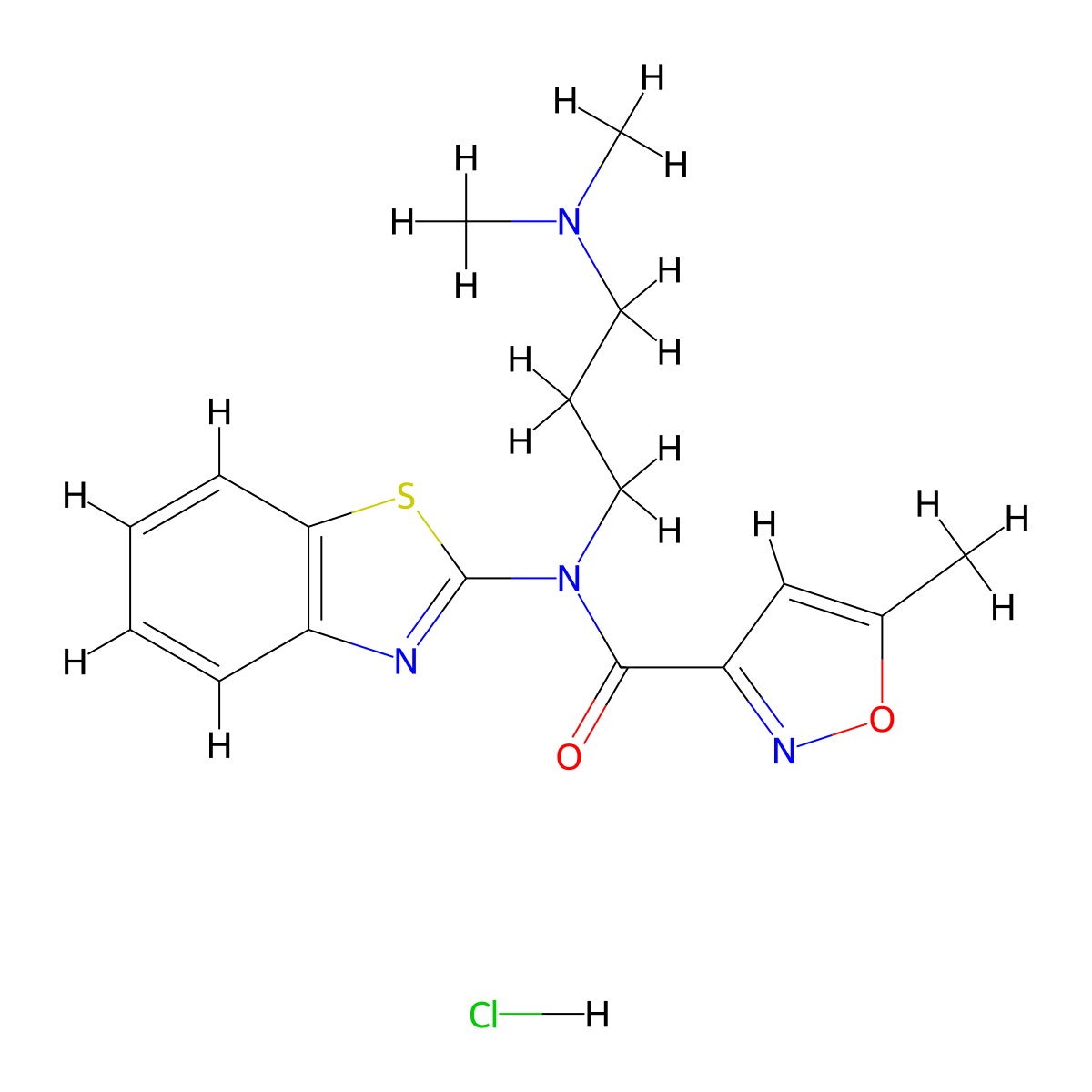 N-(benzo[d]thiazol-2-yl)-N-(3-(dimethylamino)propyl)-5-methylisoxazole-3-carboxamide hydrochloride molecular structure, CAS 1329870-29-2