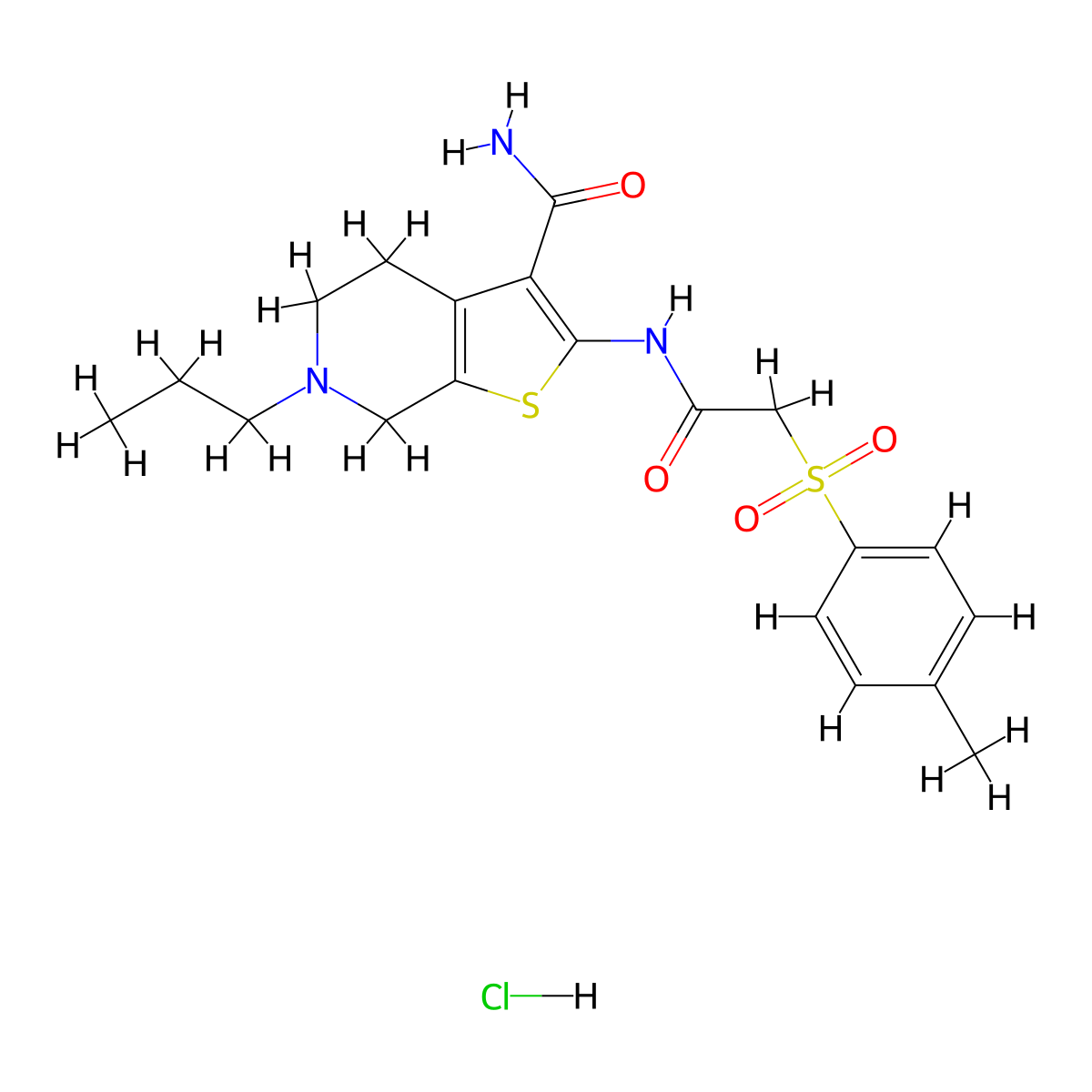 6-Propyl-2-(2-tosylacetamido)-4,5,6,7-tetrahydrothieno[2,3-c]pyridine-3-carboxamide hydrochloride molecular structure, CAS 1329870-59-8