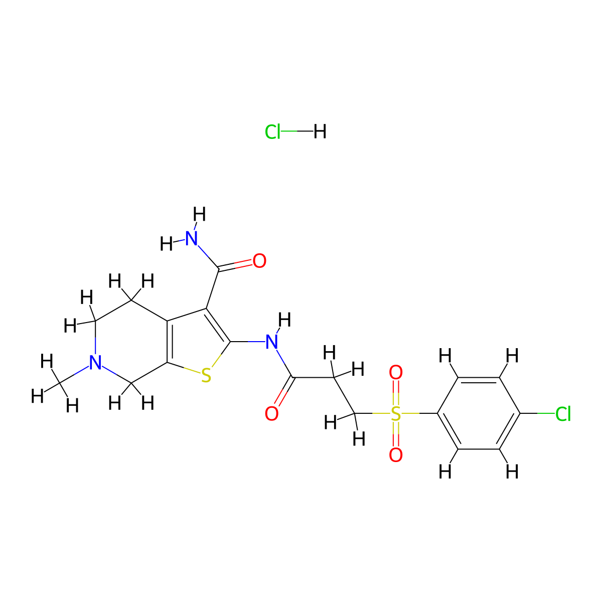 2-(3-((4-Chlorophenyl)sulfonyl)propanamido)-6-methyl-4,5,6,7-tetrahydrothieno[2,3-c]pyridine-3-carboxamide hydrochloride molecular structure, CAS 1329870-63-4
