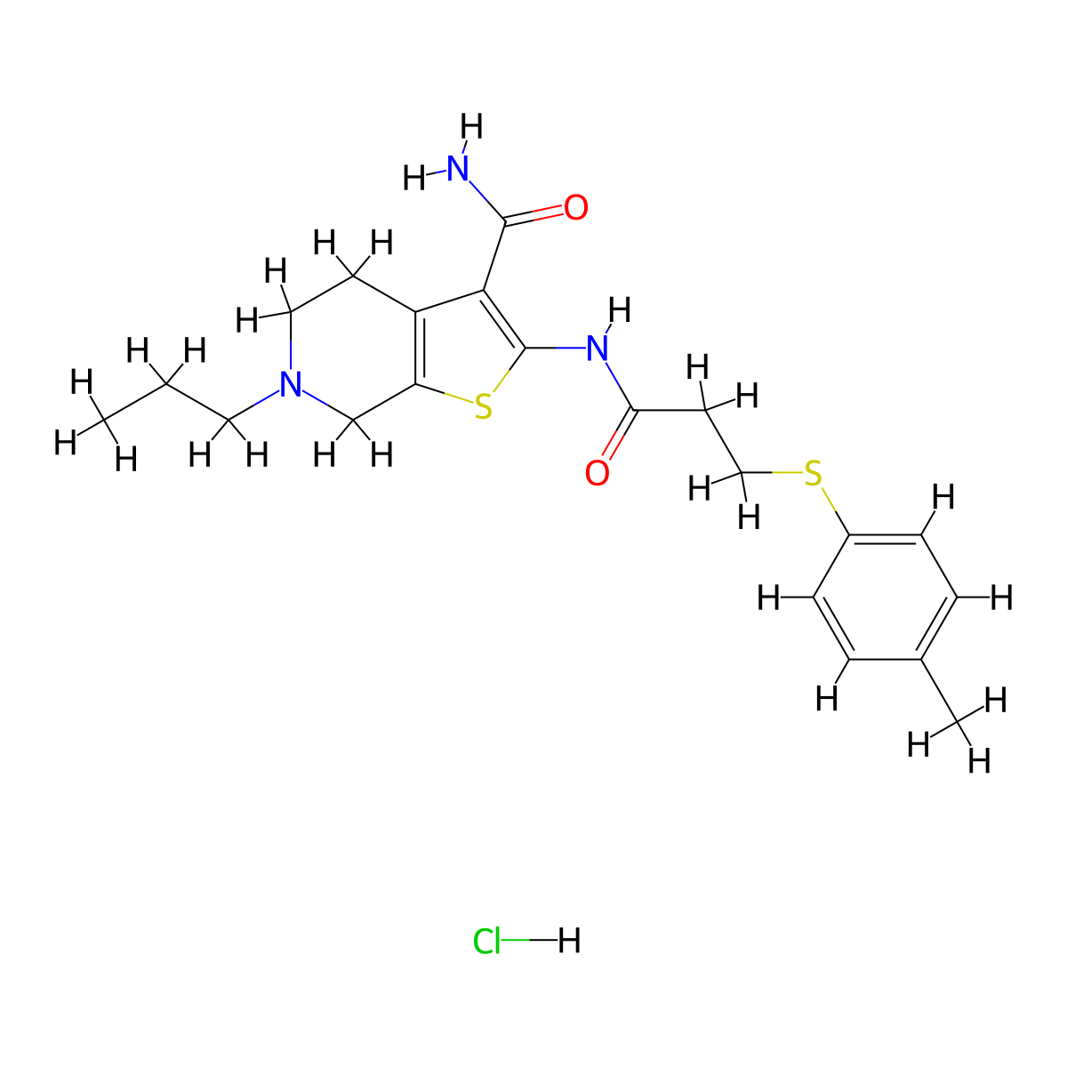6-Propyl-2-(3-(p-tolylthio)propanamido)-4,5,6,7-tetrahydrothieno[2,3-c]pyridine-3-carboxamide hydrochloride molecular structure, CAS 1329870-68-9
