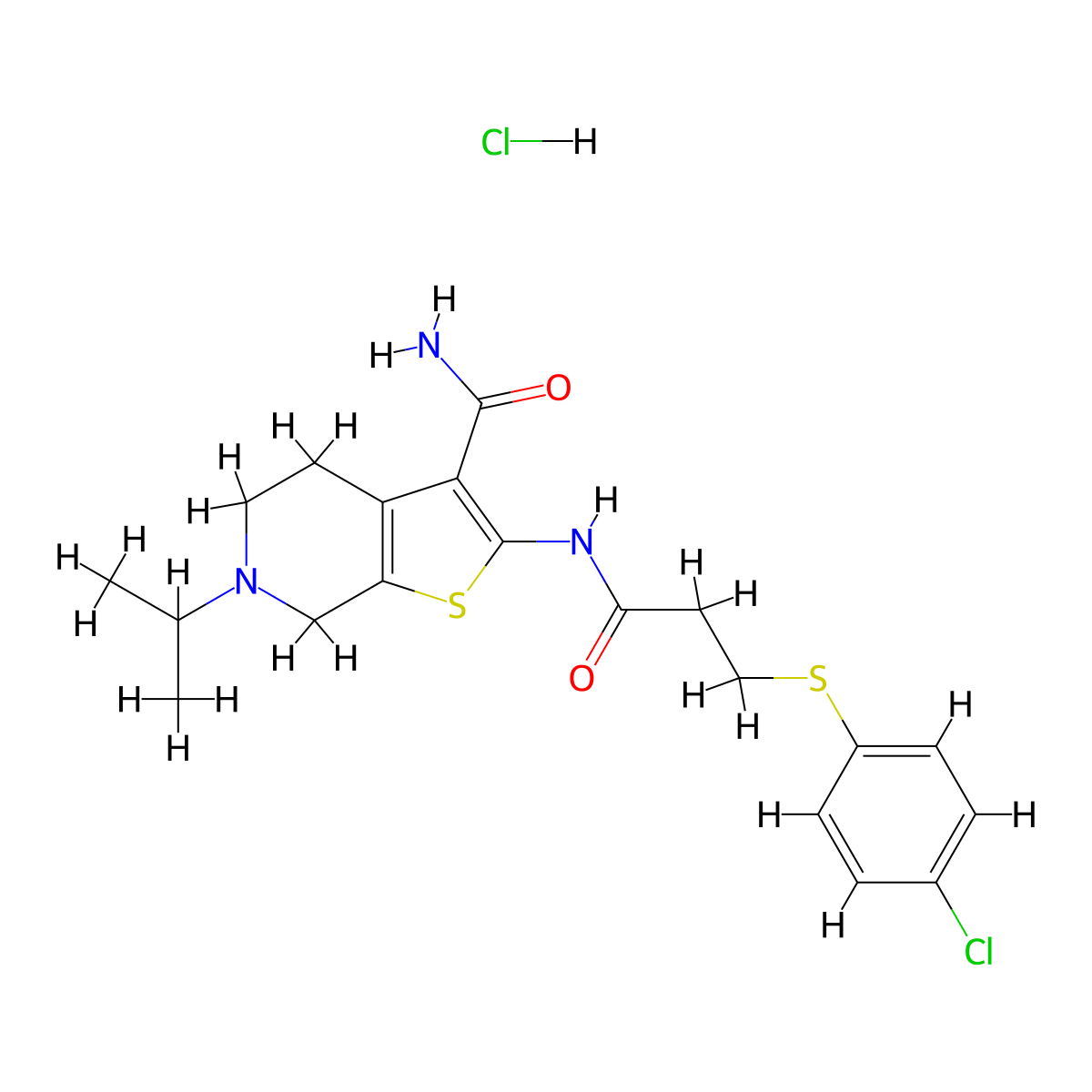 2-(3-((4-Chlorophenyl)thio)propanamido)-6-isopropyl-4,5,6,7-tetrahydrothieno[2,3-c]pyridine-3-carboxamide hydrochloride molecular structure, CAS 1329870-71-4