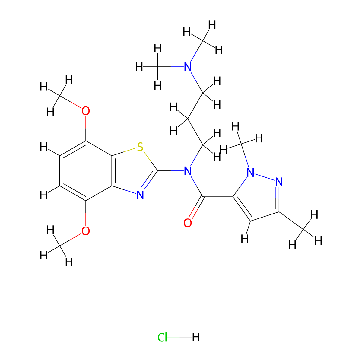 N-(4,7-dimethoxybenzo[d]thiazol-2-yl)-N-(3-(dimethylamino)propyl)-1,3-dimethyl-1H-pyrazole-5-carboxamide hydrochloride molecular structure, CAS 1329870-77-0