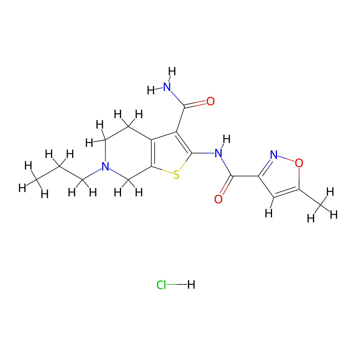 N-(3-carbamoyl-6-propyl-4,5,6,7-tetrahydrothieno[2,3-c]pyridin-2-yl)-5-methylisoxazole-3-carboxamide hydrochloride molecular structure, CAS 1329870-85-0