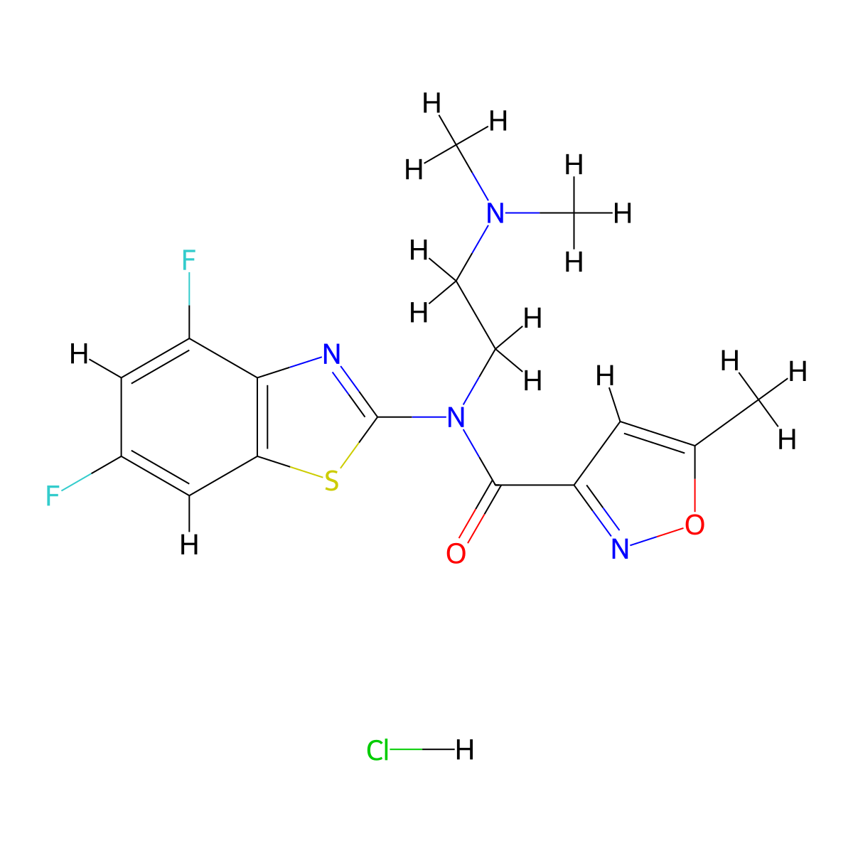 N-(4,6-difluorobenzo[d]thiazol-2-yl)-N-(2-(dimethylamino)ethyl)-5-methylisoxazole-3-carboxamide hydrochloride molecular structure, CAS 1329870-96-3