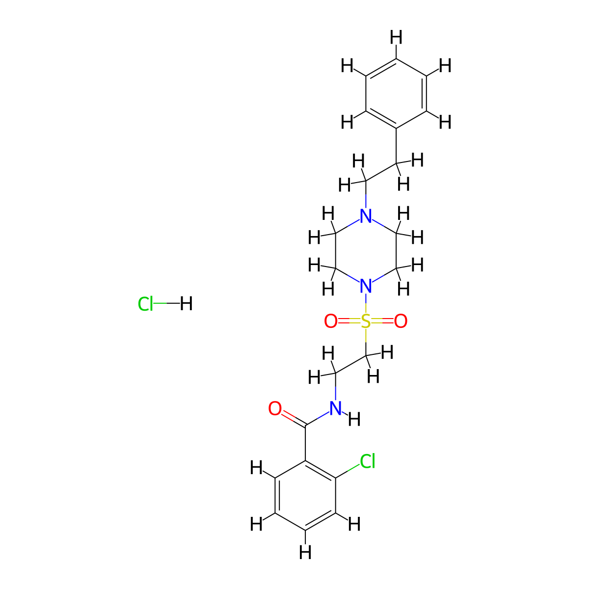 2-chloro-N-(2-((4-phenethylpiperazin-1-yl)sulfonyl)ethyl)benzamide hydrochloride molecular structure, CAS 1329871-11-5