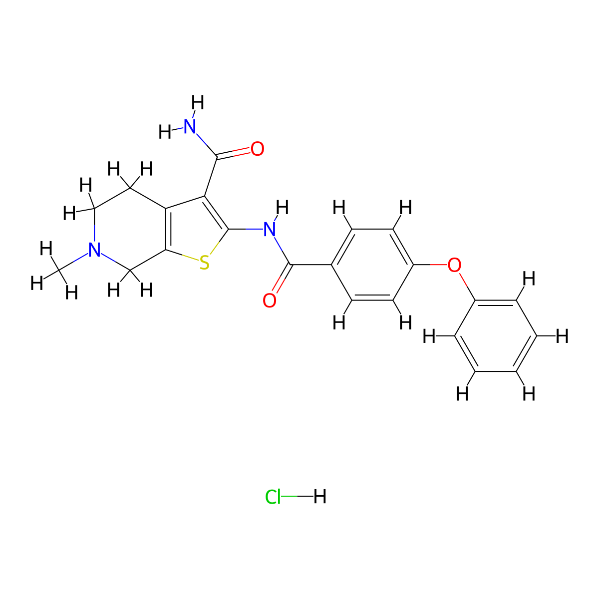 6-Methyl-2-(4-phenoxybenzamido)-4,5,6,7-tetrahydrothieno[2,3-c]pyridine-3-carboxamide hydrochloride molecular structure, CAS 1329872-11-8