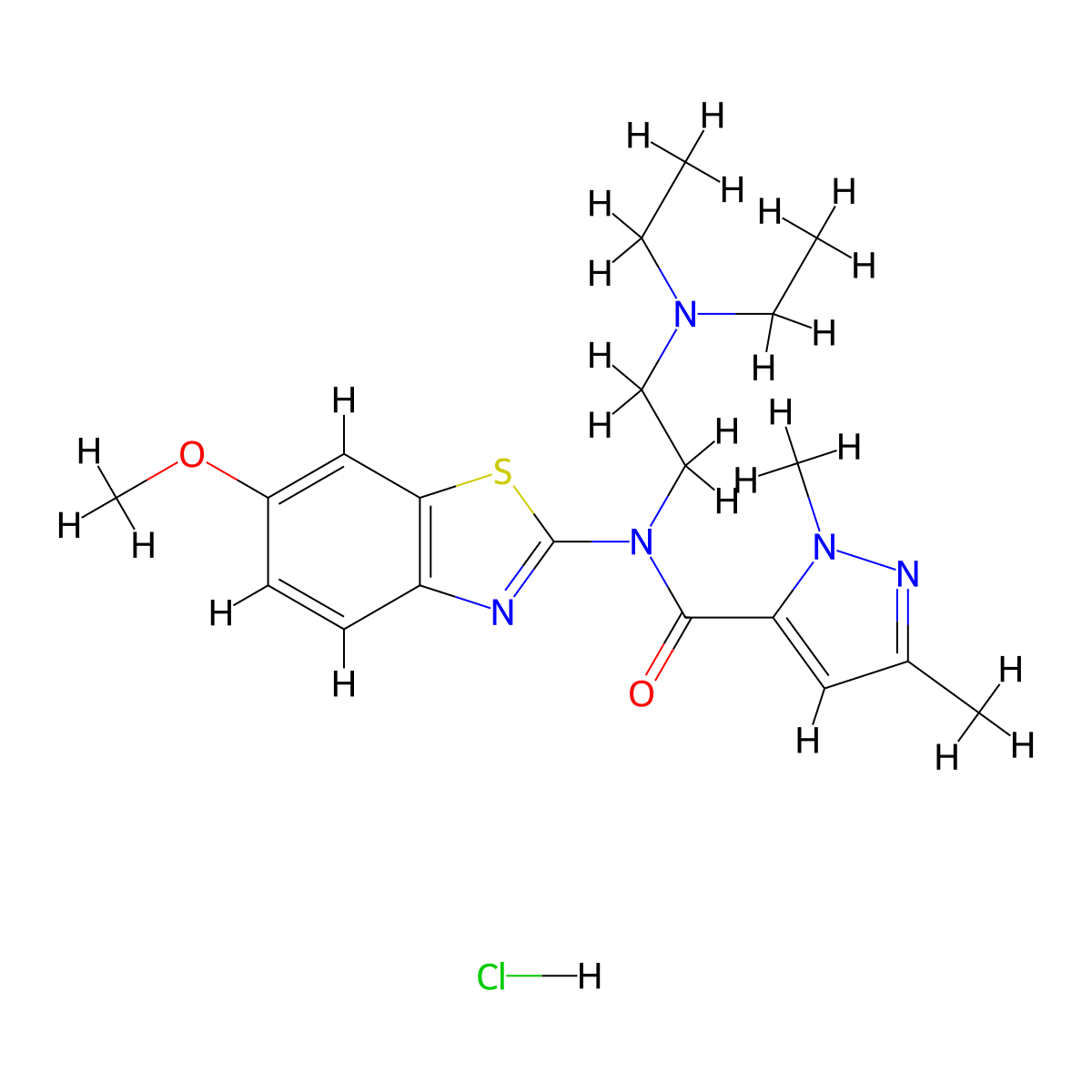 N-[2-(diethylamino)ethyl]-N-(6-methoxy-1,3-benzothiazol-2-yl)-1,3-dimethyl-1H-pyrazole-5-carboxamide hydrochloride molecular structure, CAS 1329872-12-9