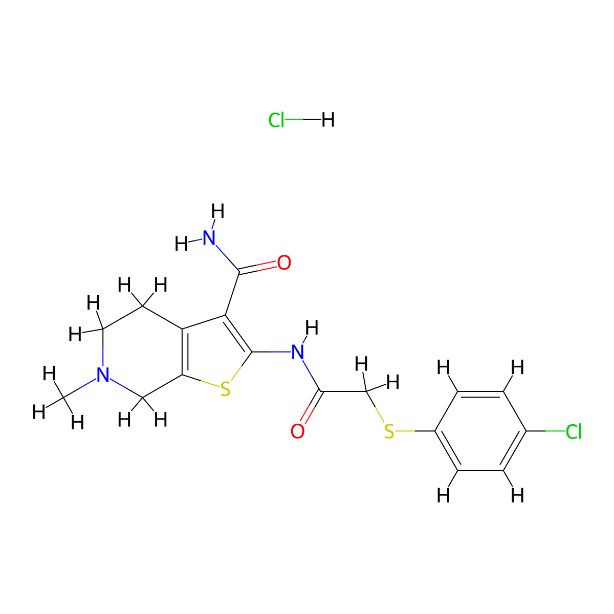 2-(2-((4-Chlorophenyl)thio)acetamido)-6-methyl-4,5,6,7-tetrahydrothieno[2,3-c]pyridine-3-carboxamide hydrochloride molecular structure, CAS 1329872-68-5