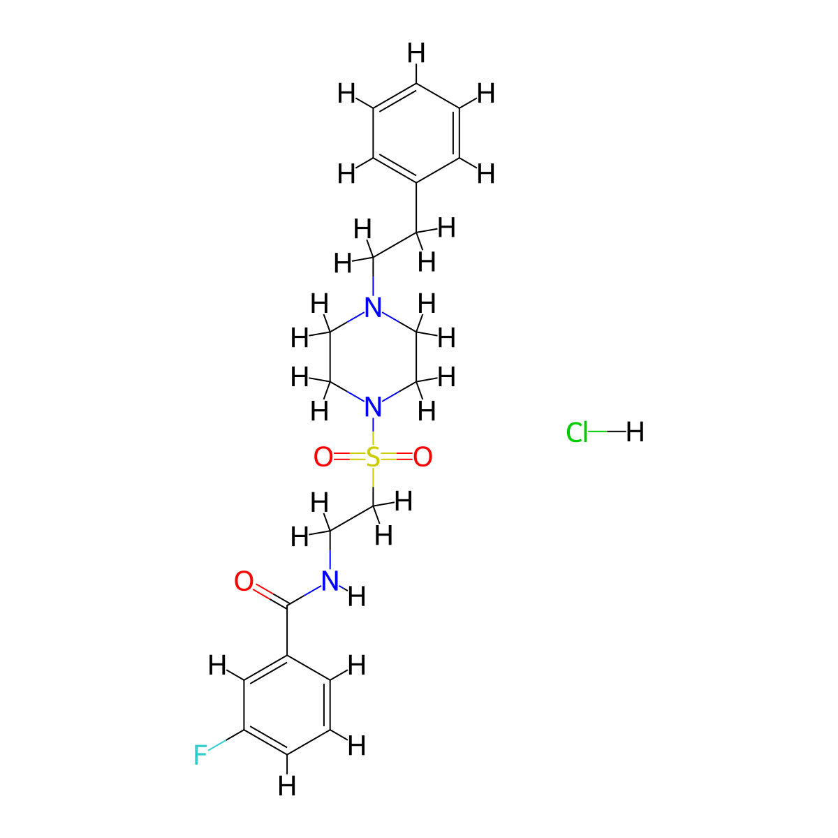 3-fluoro-N-(2-((4-phenethylpiperazin-1-yl)sulfonyl)ethyl)benzamide hydrochloride molecular structure, CAS 1329873-00-8