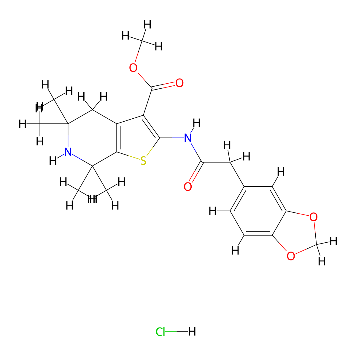 Methyl 2-(2-(benzo[d][1,3]dioxol-5-yl)acetamido)-5,5,7,7-tetramethyl-4,5,6,7-tetrahydrothieno[2,3-c]pyridine-3-carboxylate hydrochloride molecular structure, CAS 1329874-71-6