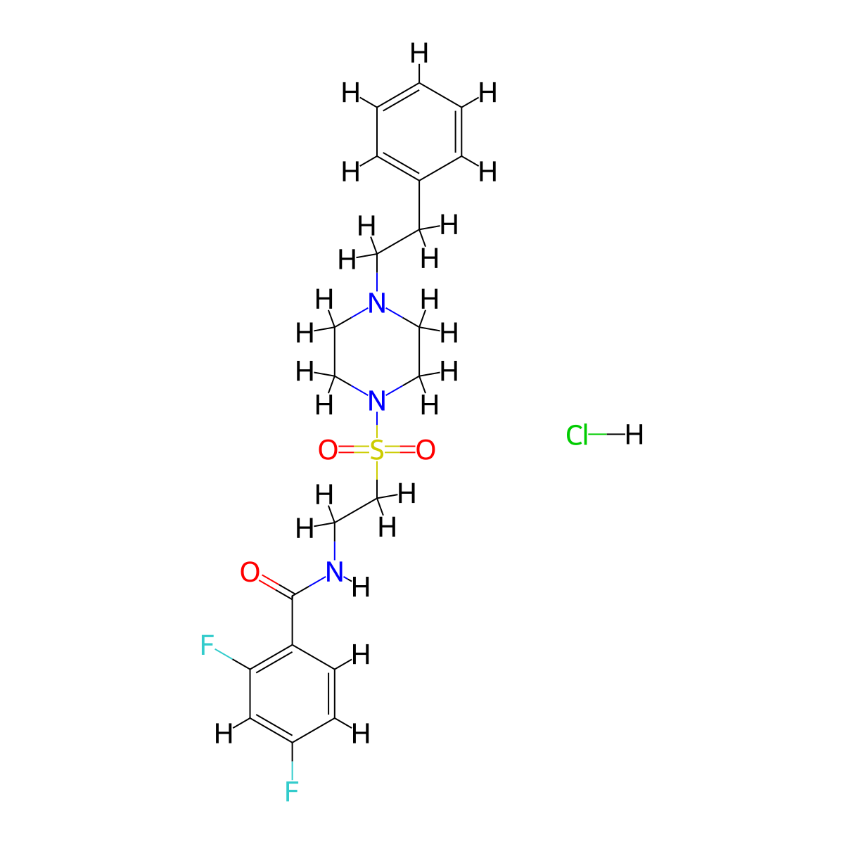 2,4-difluoro-N-(2-((4-phenethylpiperazin-1-yl)sulfonyl)ethyl)benzamide hydrochloride molecular structure, CAS 1329875-01-5