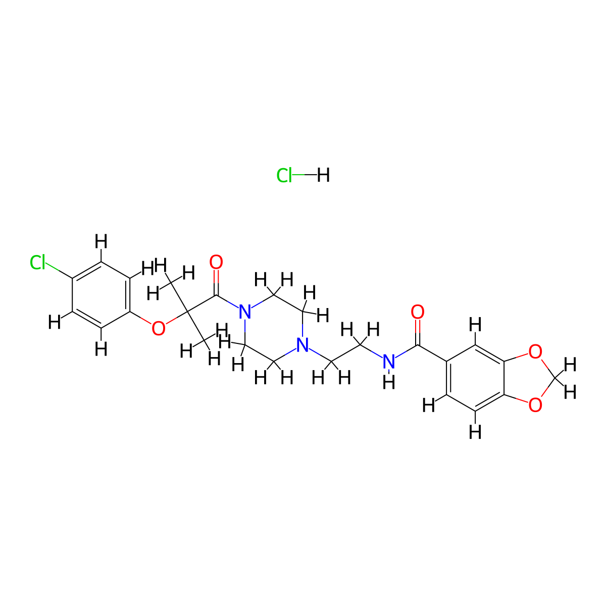 N-(2-(4-(2-(4-chlorophenoxy)-2-methylpropanoyl)piperazin-1-yl)ethyl)benzo[d][1,3]dioxole-5-carboxamide hydrochloride molecular structure, CAS 1329875-46-8