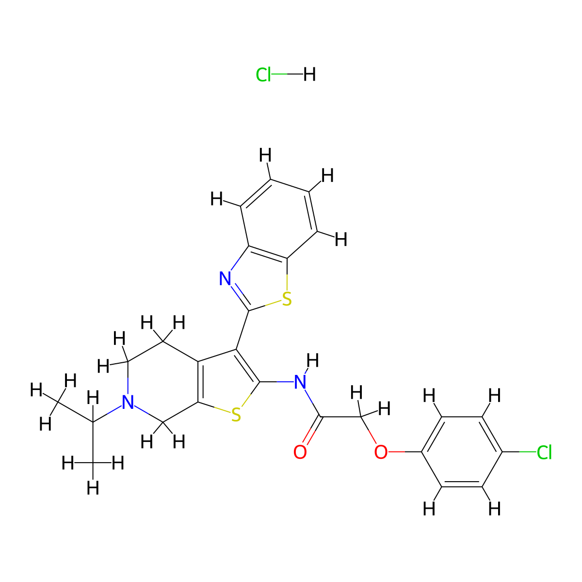 N-(3-(benzo[d]thiazol-2-yl)-6-isopropyl-4,5,6,7-tetrahydrothieno[2,3-c]pyridin-2-yl)-2-(4-chlorophenoxy)acetamide hydrochloride molecular structure, CAS 1329875-56-0