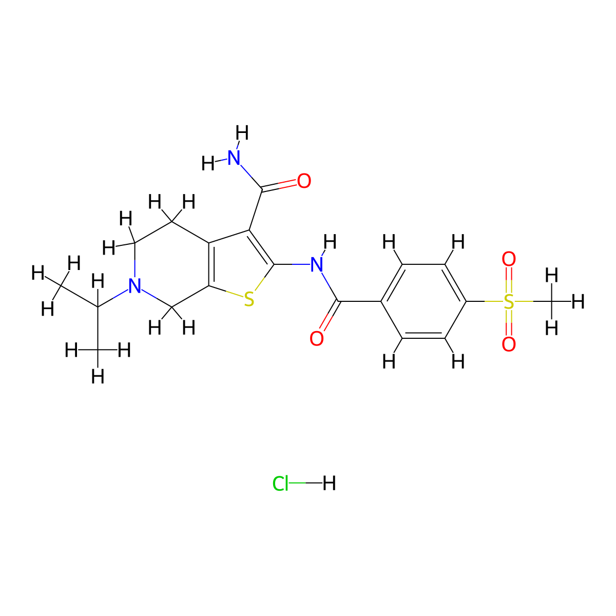 6-Isopropyl-2-(4-(methylsulfonyl)benzamido)-4,5,6,7-tetrahydrothieno[2,3-c]pyridine-3-carboxamide hydrochloride molecular structure, CAS 1329875-82-2