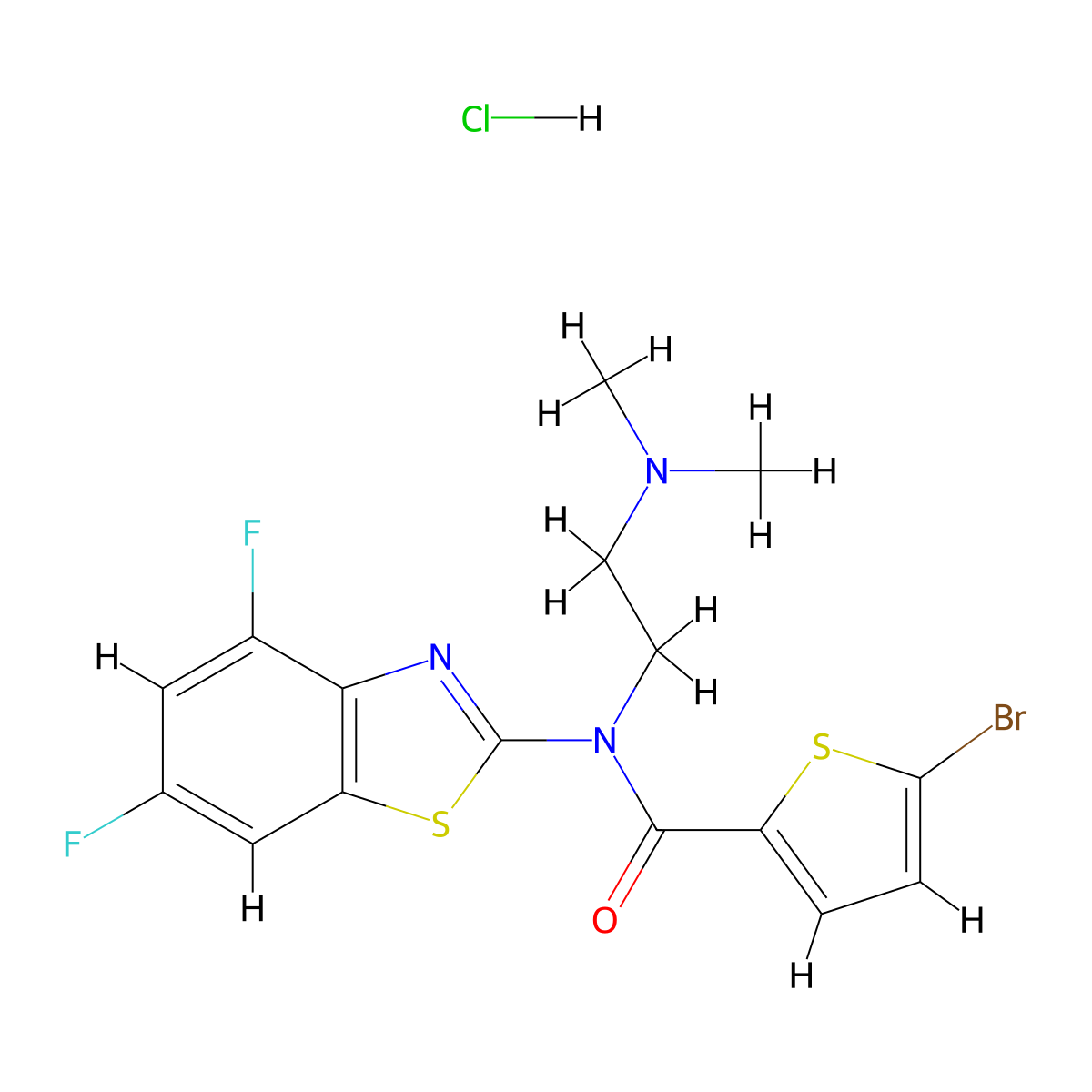 5-bromo-N-(4,6-difluorobenzo[d]thiazol-2-yl)-N-(2-(dimethylamino)ethyl)thiophene-2-carboxamide hydrochloride molecular structure, CAS 1329875-88-8