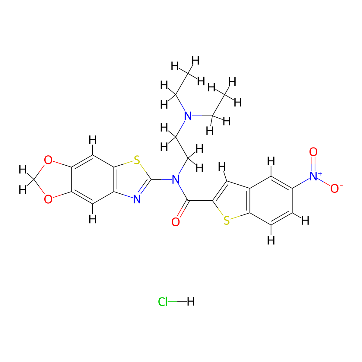 N-[2-(diethylamino)ethyl]-N-{4,6-dioxa-10-thia-12-azatricyclo[7.3.0.0^{3,7}]dodeca-1(9),2,7,11-tetraen-11-yl}-5-nitro-1-benzothiophene-2-carboxamide hydrochloride molecular structure, CAS 1329877-56-6