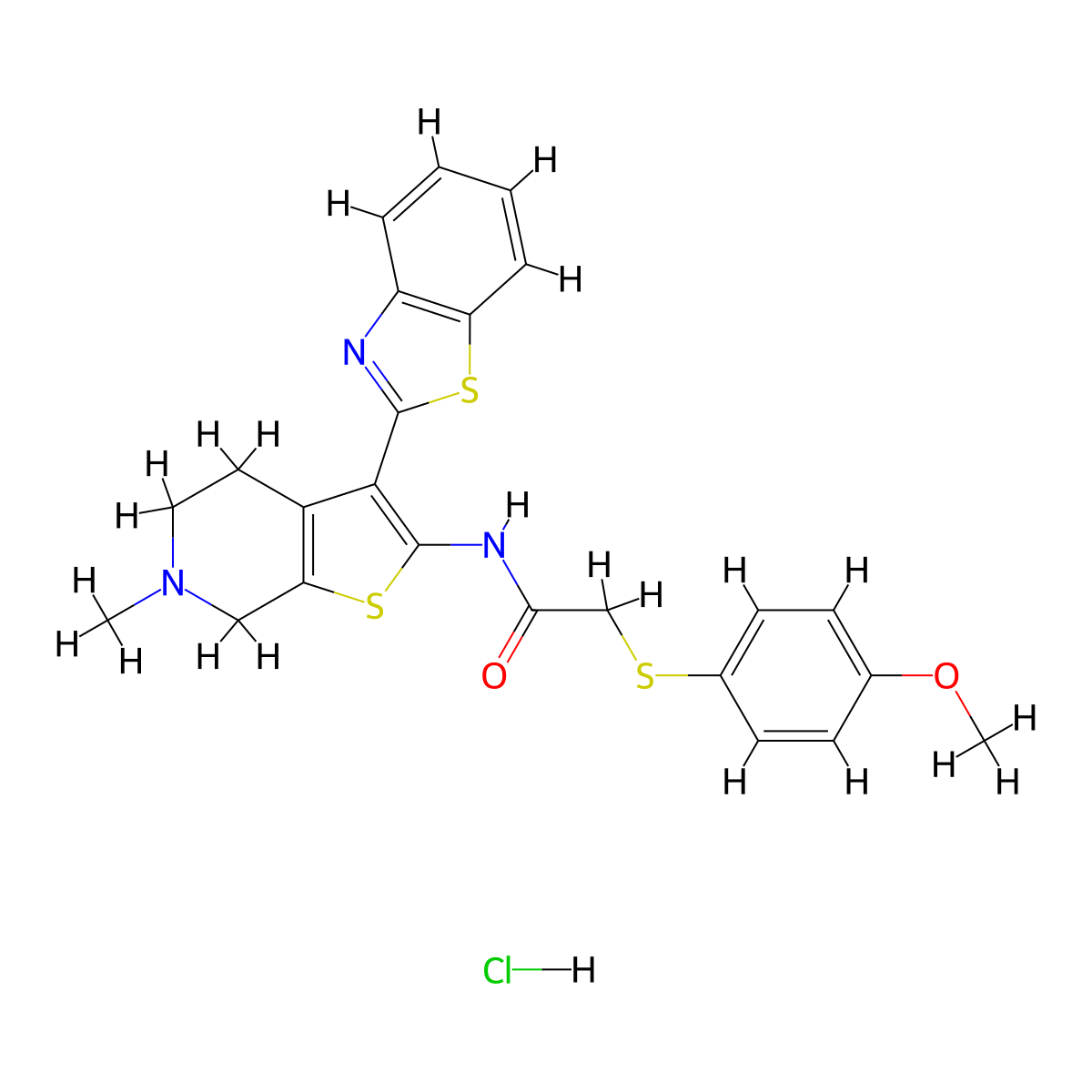N-(3-(benzo[d]thiazol-2-yl)-6-methyl-4,5,6,7-tetrahydrothieno[2,3-c]pyridin-2-yl)-2-((4-methoxyphenyl)thio)acetamide hydrochloride molecular structure, CAS 1329879-45-9