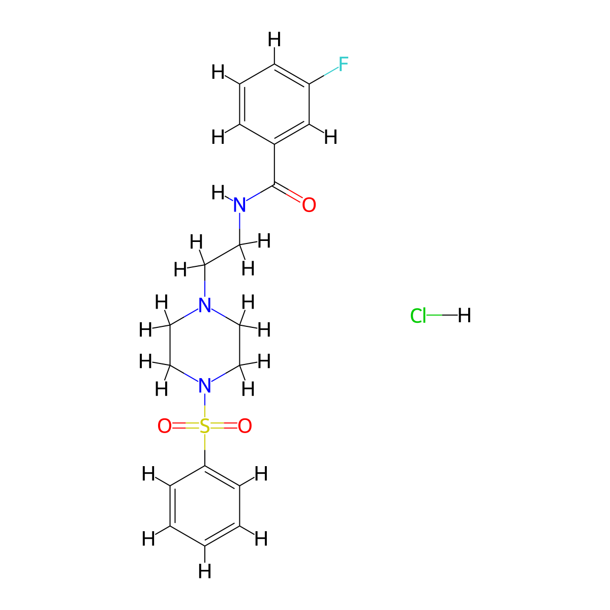 3-fluoro-N-(2-(4-(phenylsulfonyl)piperazin-1-yl)ethyl)benzamide hydrochloride molecular structure, CAS 1329880-32-1