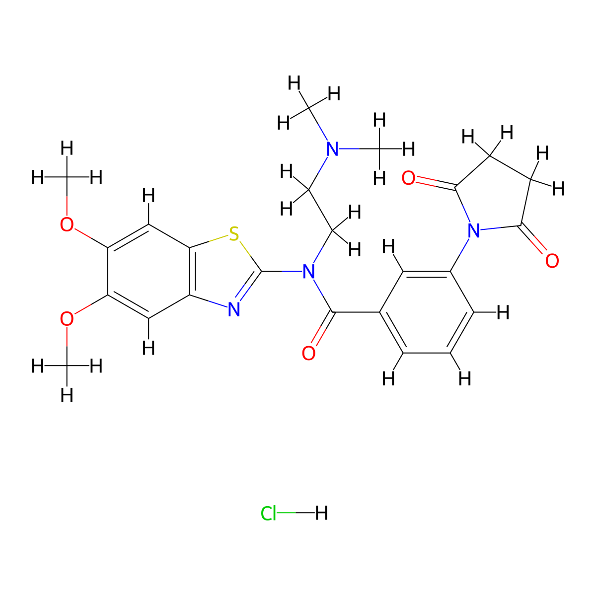 N-(5,6-dimethoxybenzo[d]thiazol-2-yl)-N-(2-(dimethylamino)ethyl)-3-(2,5-dioxopyrrolidin-1-yl)benzamide hydrochloride molecular structure, CAS 1329882-09-8