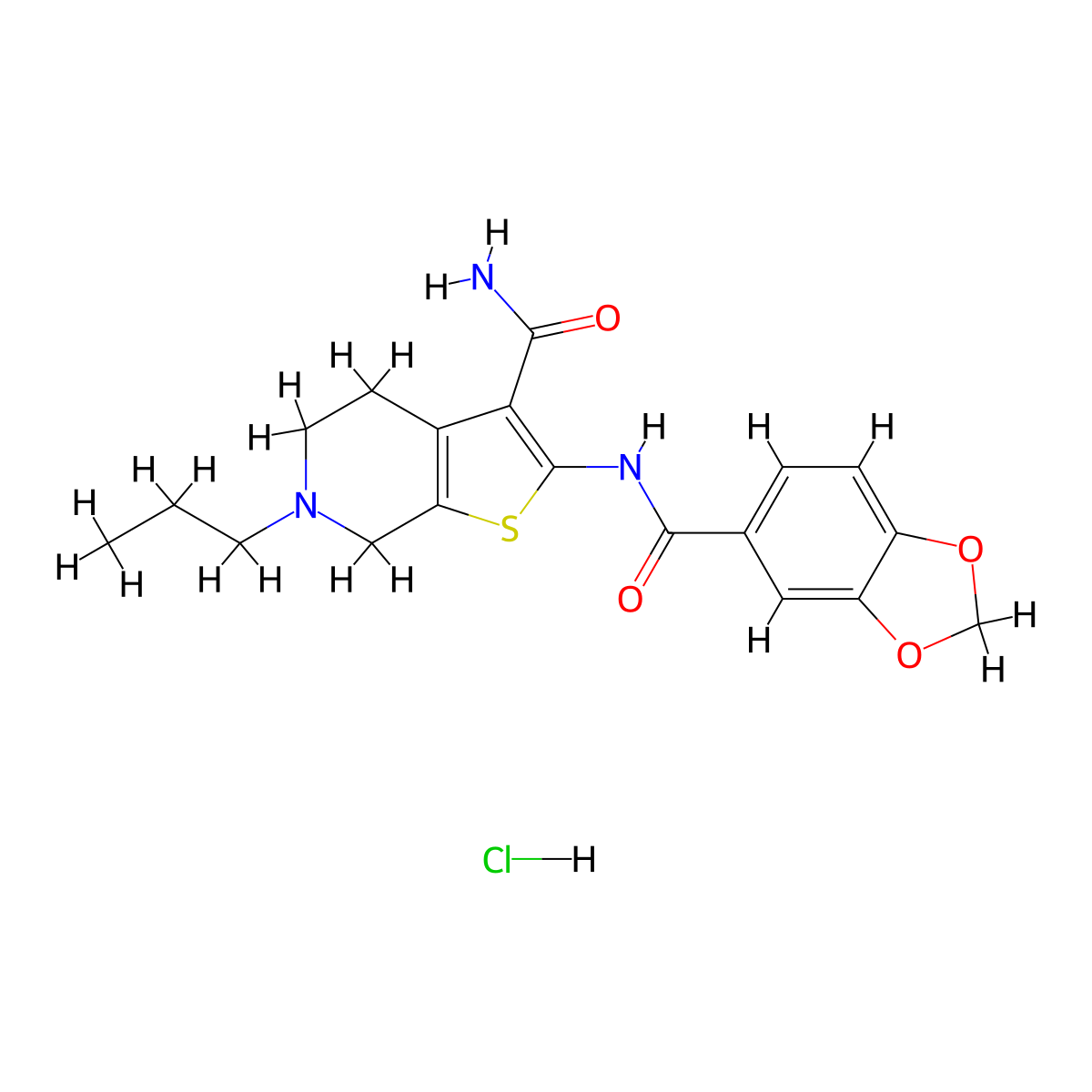 2-(Benzo[d][1,3]dioxole-5-carboxamido)-6-propyl-4,5,6,7-tetrahydrothieno[2,3-c]pyridine-3-carboxamide hydrochloride molecular structure, CAS 1329885-64-4