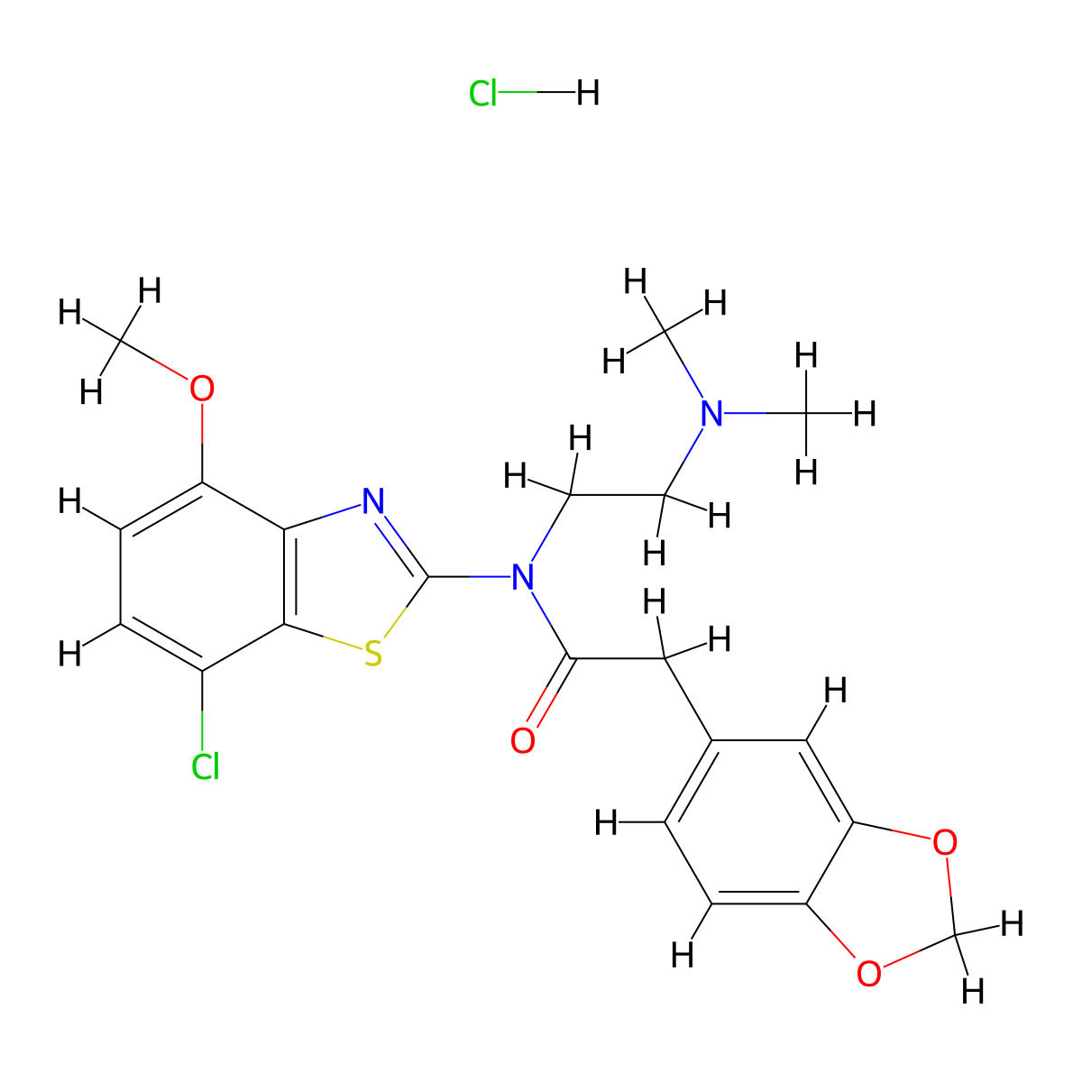 2-(benzo[d][1,3]dioxol-5-yl)-N-(7-chloro-4-methoxybenzo[d]thiazol-2-yl)-N-(2-(dimethylamino)ethyl)acetamide hydrochloride molecular structure, CAS 1329886-68-1